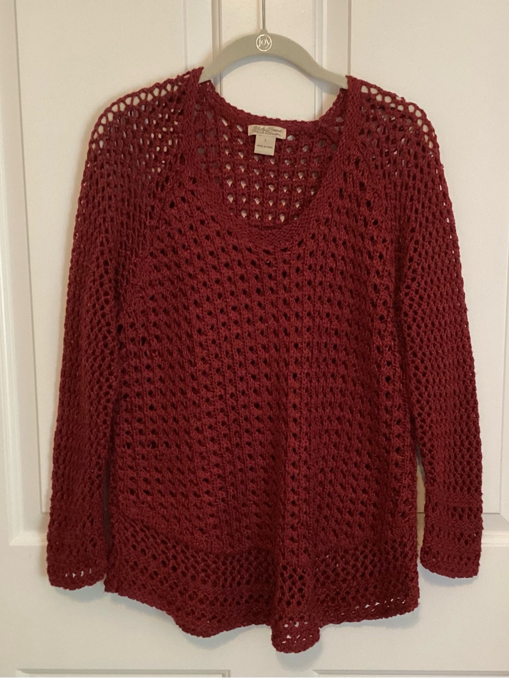 Lucky Brand Open-Weave Crewneck Sweater - Rust Red